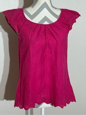Banana Republic Fuchsia Eyelet Cap-Sleeve Top Small